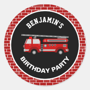 Fire Truck Birthday Party Favour Sticker