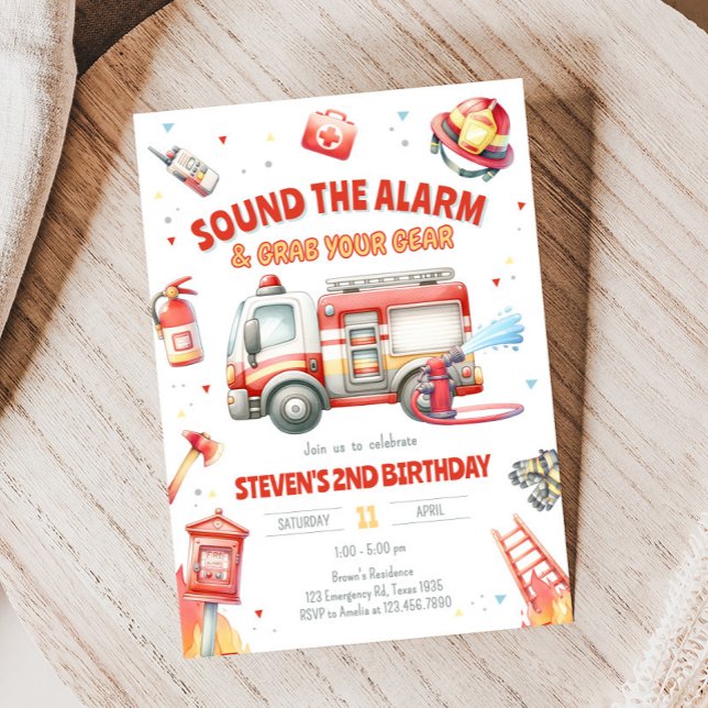 Fire Truck Birthday Party  Invitation (Fire Truck Birthday Party Invitation)