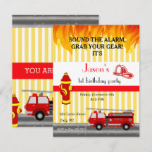 Fire truck birthday party invitation