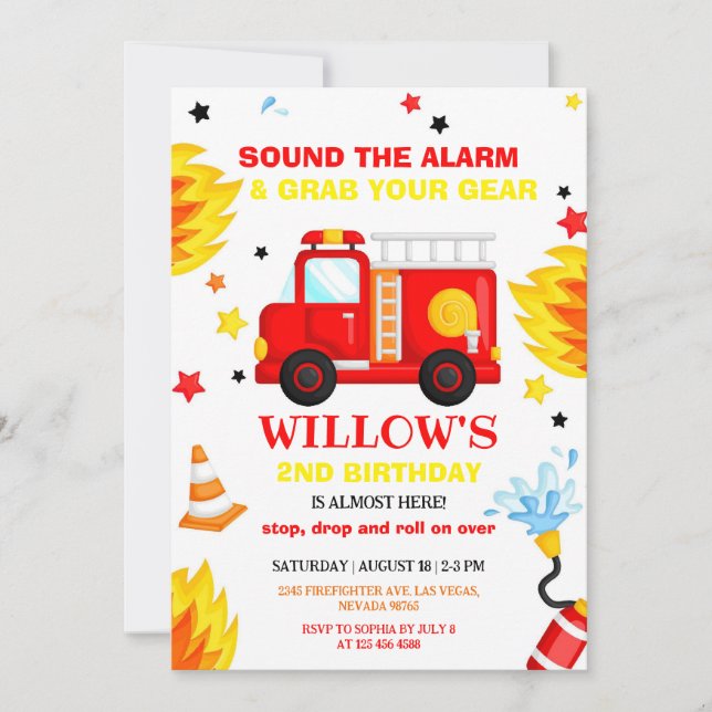 Fire Truck Birthday Party Invitation (Front)