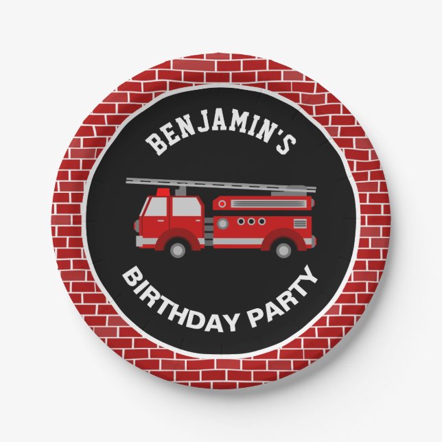 Fire Truck Birthday Party Paper Plate (Front)