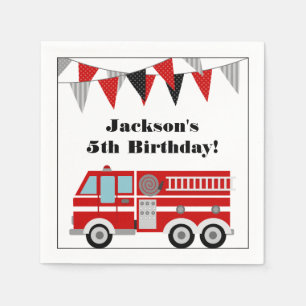 Fire Truck Birthday Party Personalised Napkin