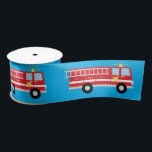 Fire Truck Birthday Party  Satin Ribbon<br><div class="desc">This adorable fire truck mod colourful cute birthday party design is perfect for a kids 1st birthday celebration! Customise the text to make them your own. The modern look and feel is the perfect way to throw a firetruck celebration for your little one that wants to be a fire fighter...</div>