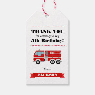 Fire Truck Birthday Party Thank You Favour Gift Tags