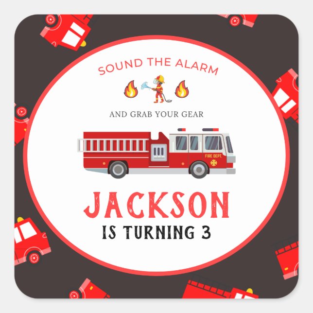 Fire truck Birthday Square Sticker (Front)
