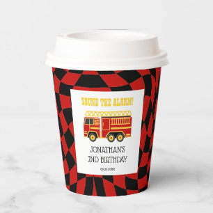 Fire Truck Black Red Chequered 2nd Birthday Paper Cups