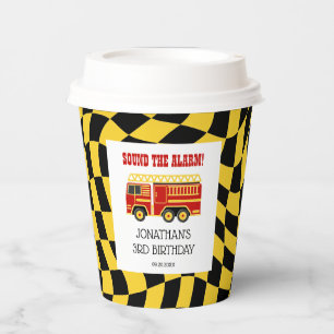 Fire Truck Black Yellow Checkered 3rd Birthday Paper Cups