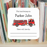 Fire Truck bookplate with message Square Sticker<br><div class="desc">Fire Truck bookplate sticker with room for the giver to write her/her name and/or write a small message.  See coordinating items in our shop or please contact me at info@lemontreecards.com to request a matching item and/or request a digital file so you can print your own labels at home!</div>