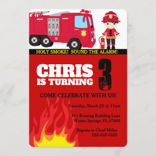 Fire Truck Boy Birthday Invitation