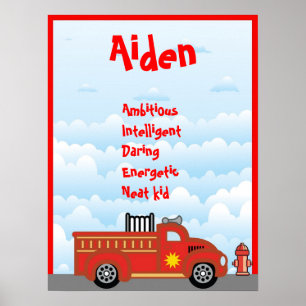 Fire Truck Boys Room Name Art Wall Poster