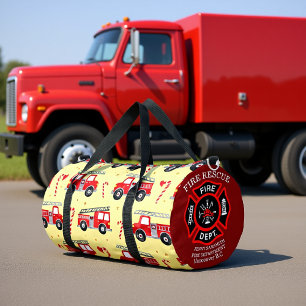 Fire Truck Candy Cane Personalized Duffle Bag
