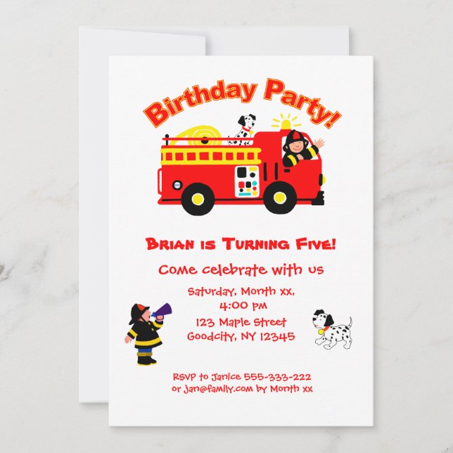 Fire Truck Children’s Birthday Invitation (Front)