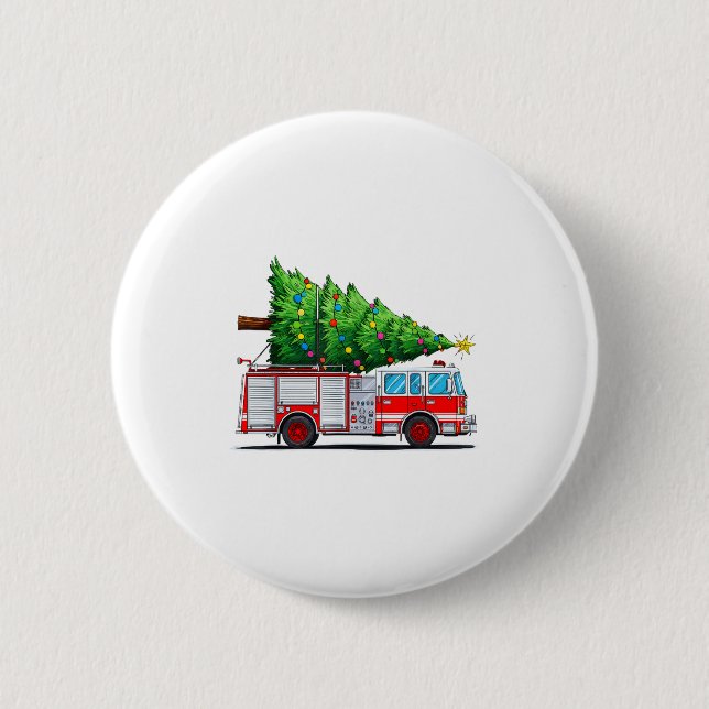 Fire Truck Christmas Tree Xmas Lights Firefighter  6 Cm Round Badge (Front)
