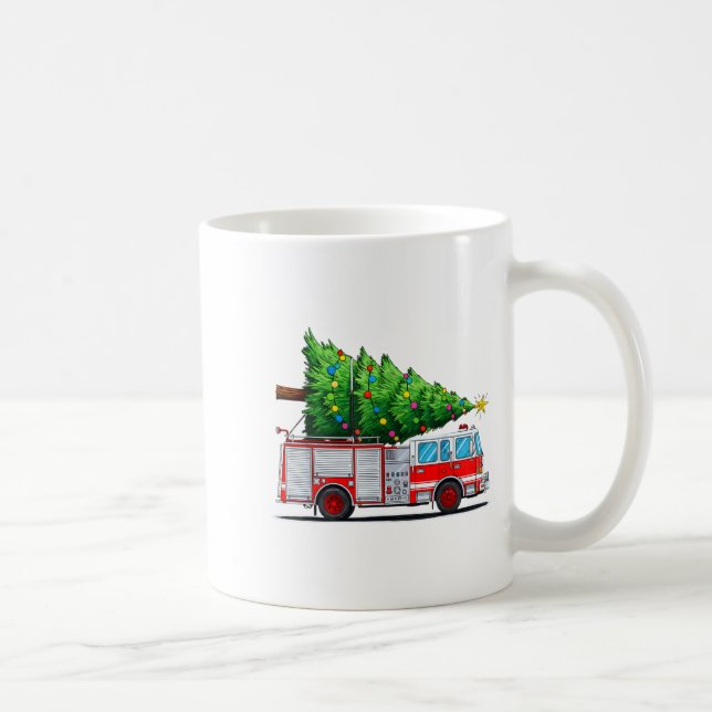 Fire Truck Christmas Tree Xmas Lights Firefighter  Coffee Mug (Right)