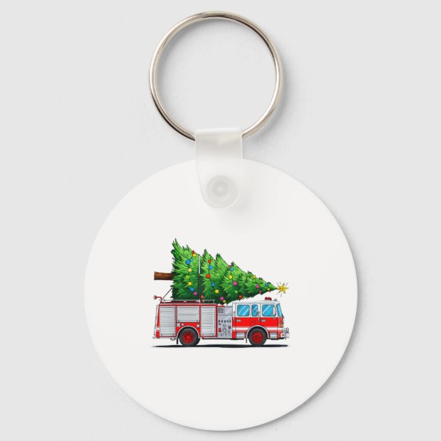 Fire Truck Christmas Tree Xmas Lights Firefighter  Key Ring (Front)
