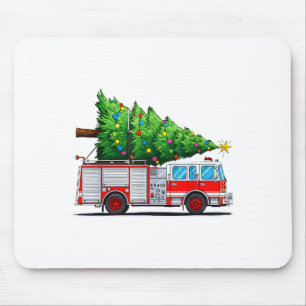 Fire Truck Christmas Tree Xmas Lights Firefighter Mouse Pad