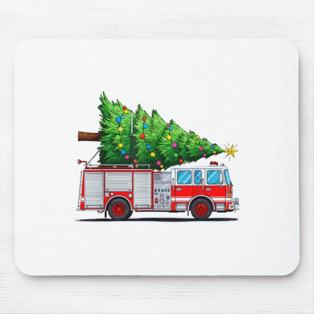 Fire Truck Christmas Tree Xmas Lights Firefighter  Mouse Pad (Front)