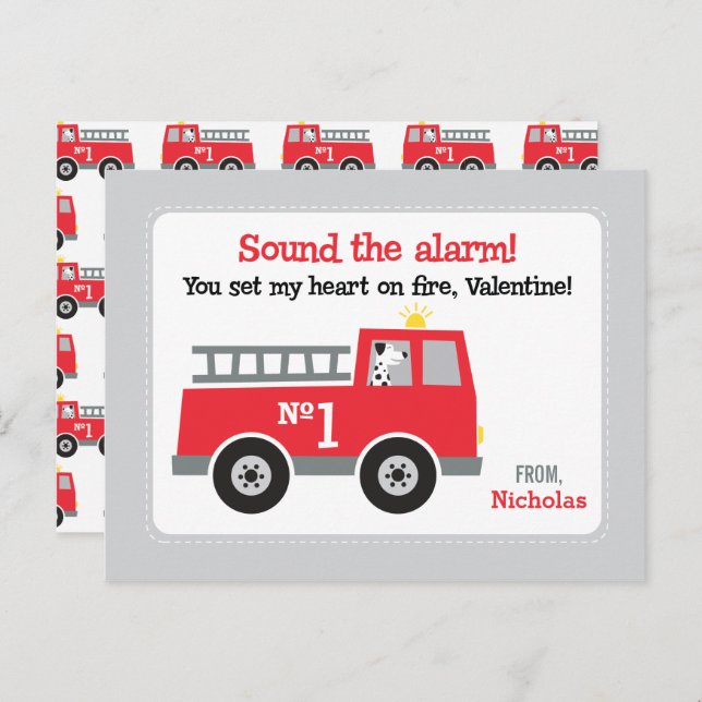 Fire Truck Class Valentines Holiday Postcard (Front/Back)