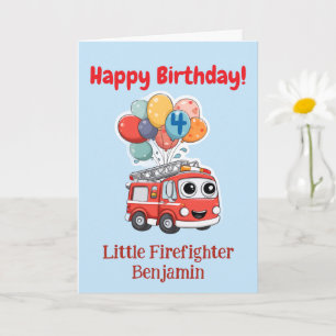 Fire Truck Congratulations, Custom 4th Birthday Card