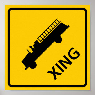 Fire Truck Crossing Highway Sign