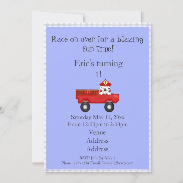 Fire Truck, Dalmatian Birthday Invitation (Front)