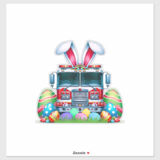 Fire Truck Easter Bunny Ears Firefighter Easter Eg (Sheet)
