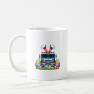 Fire Truck Easter Bunny Ears Firefighter Easter Eg Coffee Mug