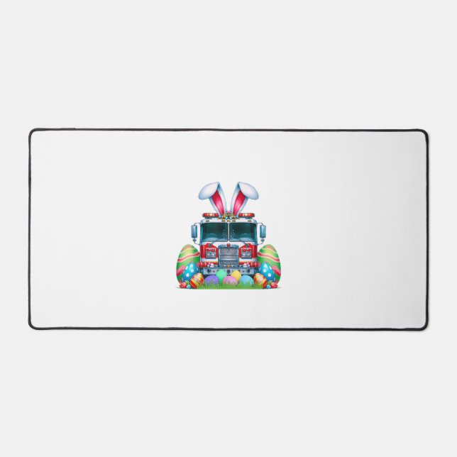 Fire Truck Easter Bunny Ears Firefighter Easter Eg Desk Mat (Front)