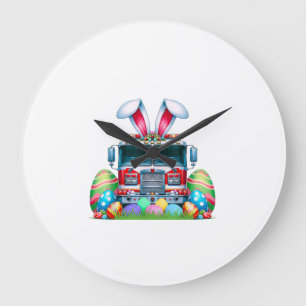 Fire Truck Easter Bunny Ears Firefighter Easter Eg Large Clock