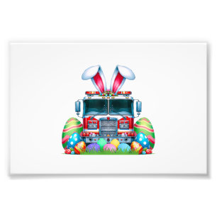 Fire Truck Easter Bunny Ears Firefighter Easter Eg Photo Print