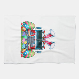 Fire Truck Easter Bunny Ears Firefighter Easter Eg Tea Towel