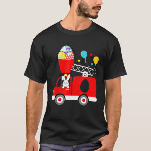Fire truck easter egg Cute bunny firefighter Toddl T-Shirt