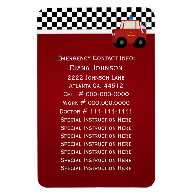 Fire Truck Emergency Contact Magnet (Vertical)