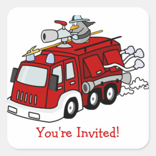 Fire Truck Engine Birthday Party Custom Wording Square Sticker