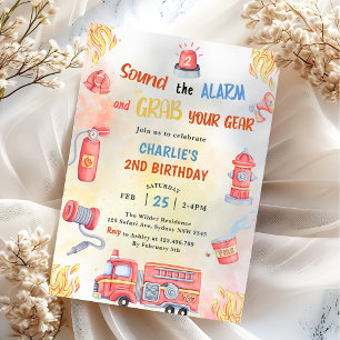 Fire Truck Fire Engine 2nd Birthday Party Invitation