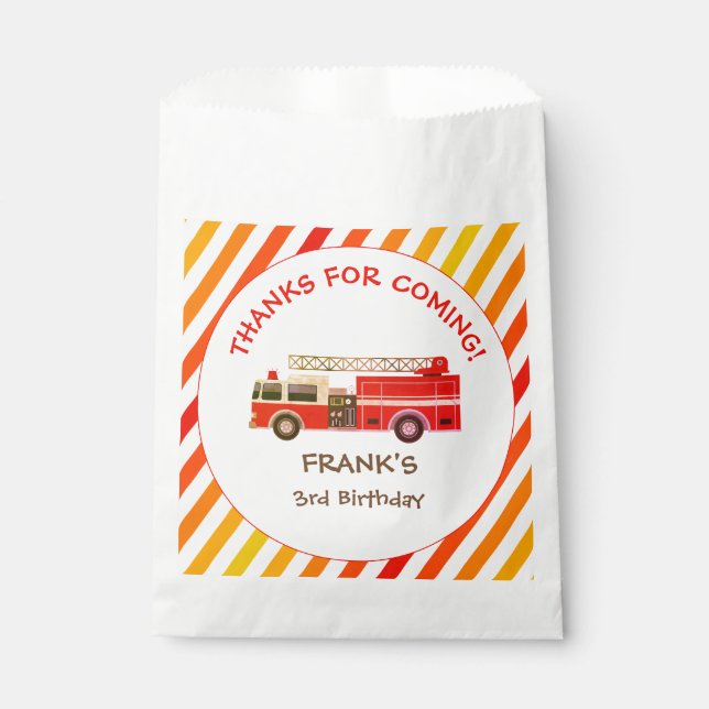 Fire Truck Fire Engine Birthday Party Favour Bag (Front)