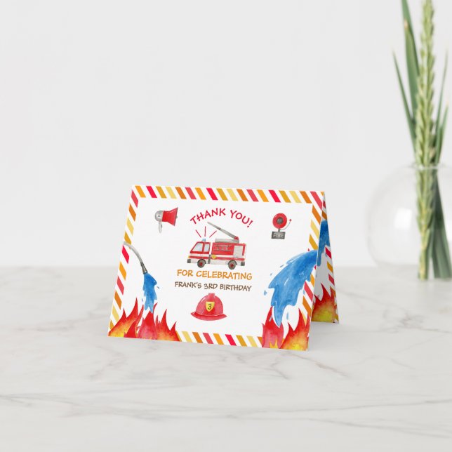 Fire Truck Fire Engine Birthday Party Thank you  (Front)