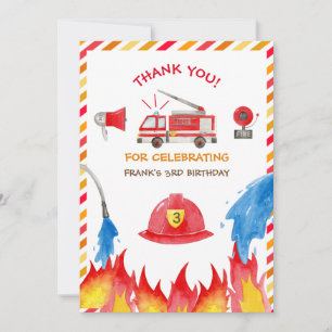 Fire Truck Fire Engine Birthday Party Thank you  Card