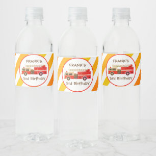 Fire Truck Fire Engine Birthday Party Water Bottle Label