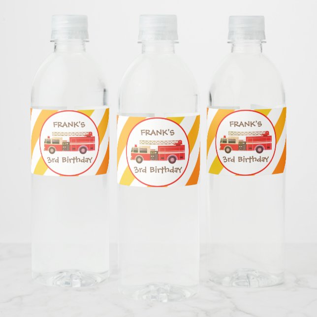 Fire Truck Fire Engine Birthday Party Water Bottle Label (Bottles)