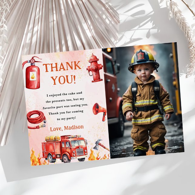 Fire Truck Fire Engine Birthday Thank You Card  (Creator Uploaded)