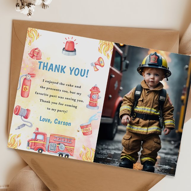 Fire Truck Fire Engine Birthday Thank You Card (Creator Uploaded)