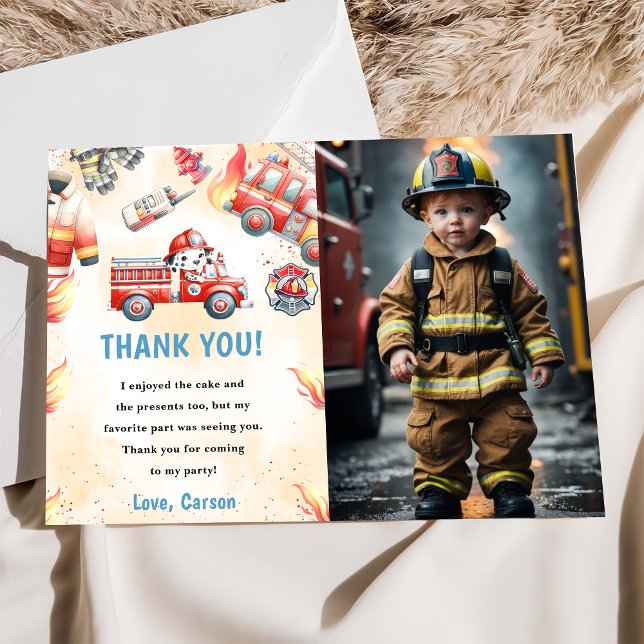 Fire Truck Fire Engine Birthday Thank You Card (Creator Uploaded)