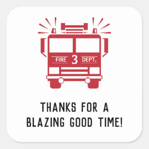Fire Truck   Fire Engine Kids Birthday Thanks Square Sticker