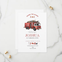Fire Truck Fire Man Invitation Minimalist