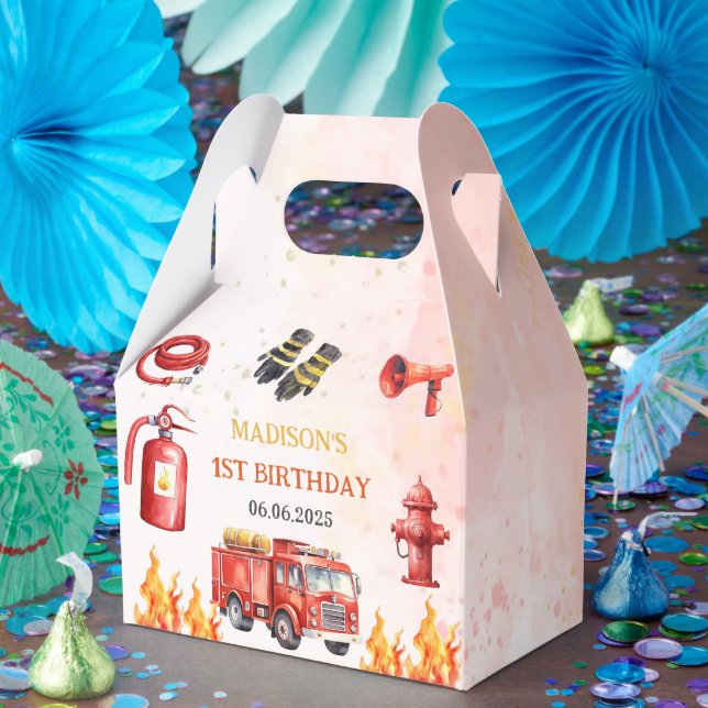 Fire Truck Firefighter 1st Birthday  Favour Box (Party)
