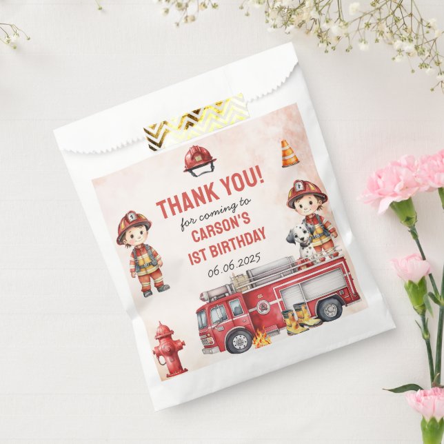 Fire Truck Firefighter 1st Birthday Party  Favour Bag (Sealed)