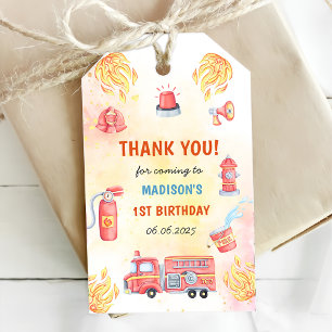 Fire Truck Firefighter 1st Birthday Party  Gift Tags