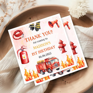 Fire Truck Firefighter 1st Birthday Party Napkin