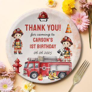 Fire Truck Firefighter 1st Birthday Party Paper Plate